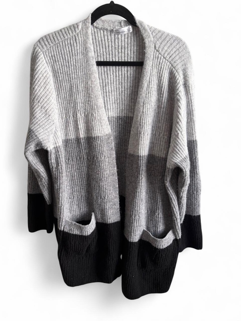 89th & Madison Colorblock Ribbed Open-Front Cardigan with Pockets Size 2X
